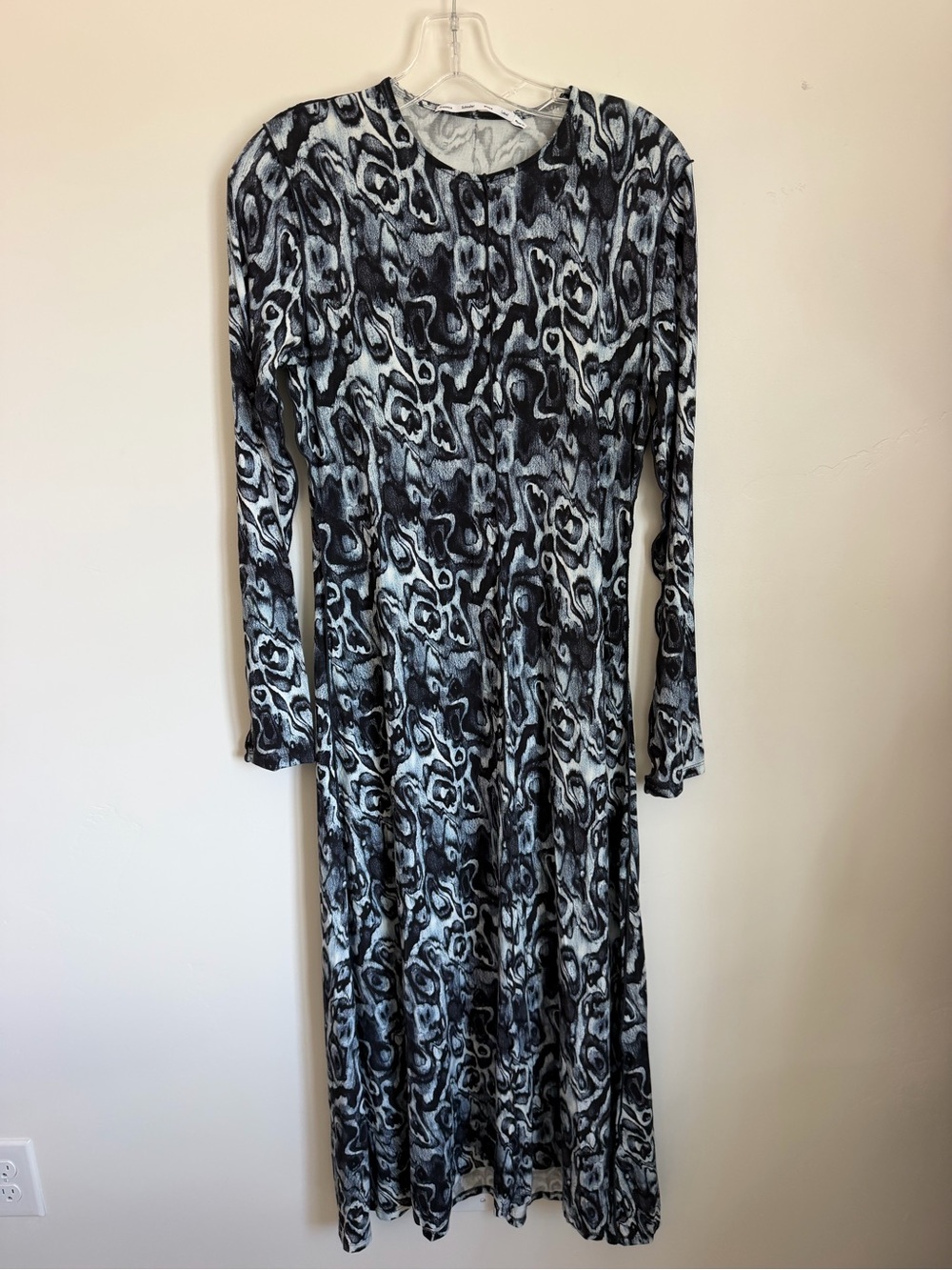 Proenza Schouler Black and Gray Long Sleeve Patterned Dress L